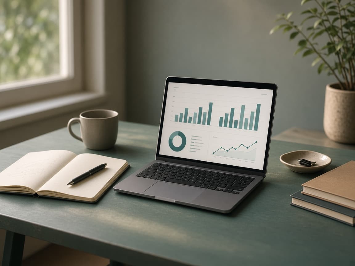 A laptop on a desk showing a dashboard